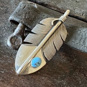 Native made Feather Pendant with Gold Hills stone - artist Lena Platero